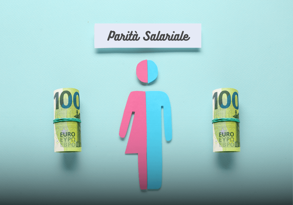 figura meta uomo meta donna con agli estremi una bancota da 100 euro arrotolata